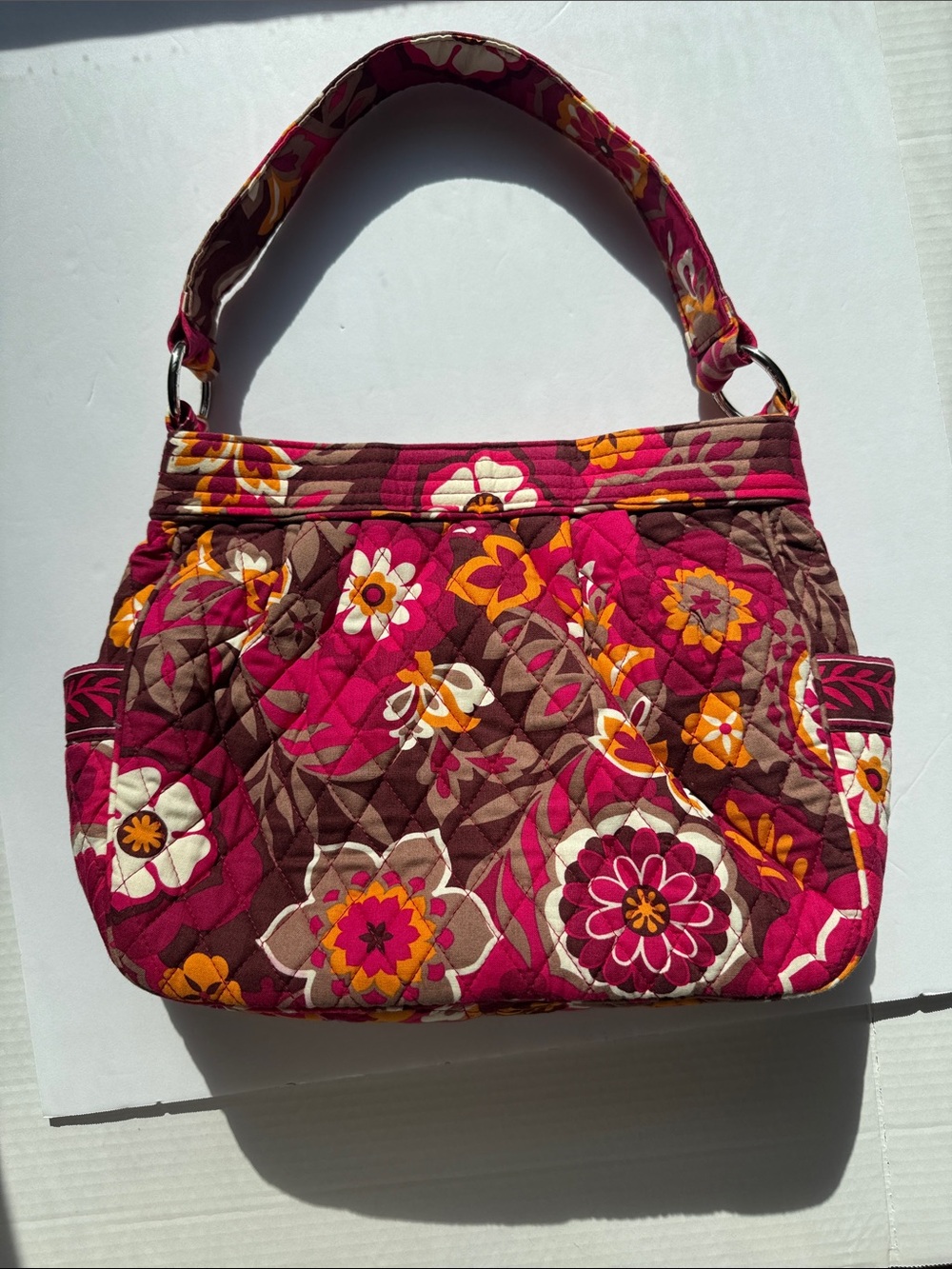 Vera Bradley Carnaby Magenta and Brown Floral Quilted Shoulder Bag
